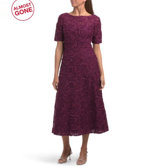 JS COLLECTIONS Plum Jenni Lace Tea-length Dress - Picture 1 of 2